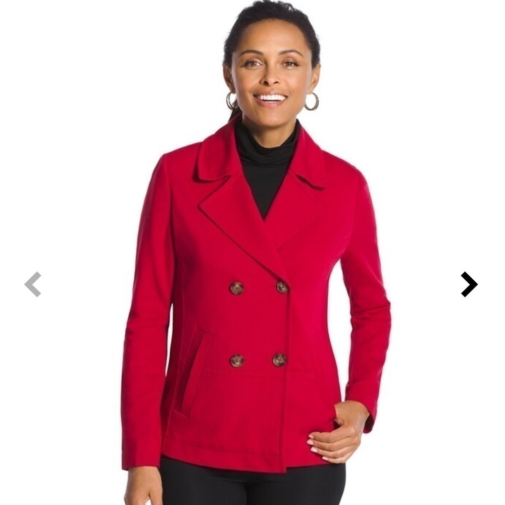 Chicos women’s large 12 coat jacket peacoat red faux fur collar stretch winter - Picture 7 of 9